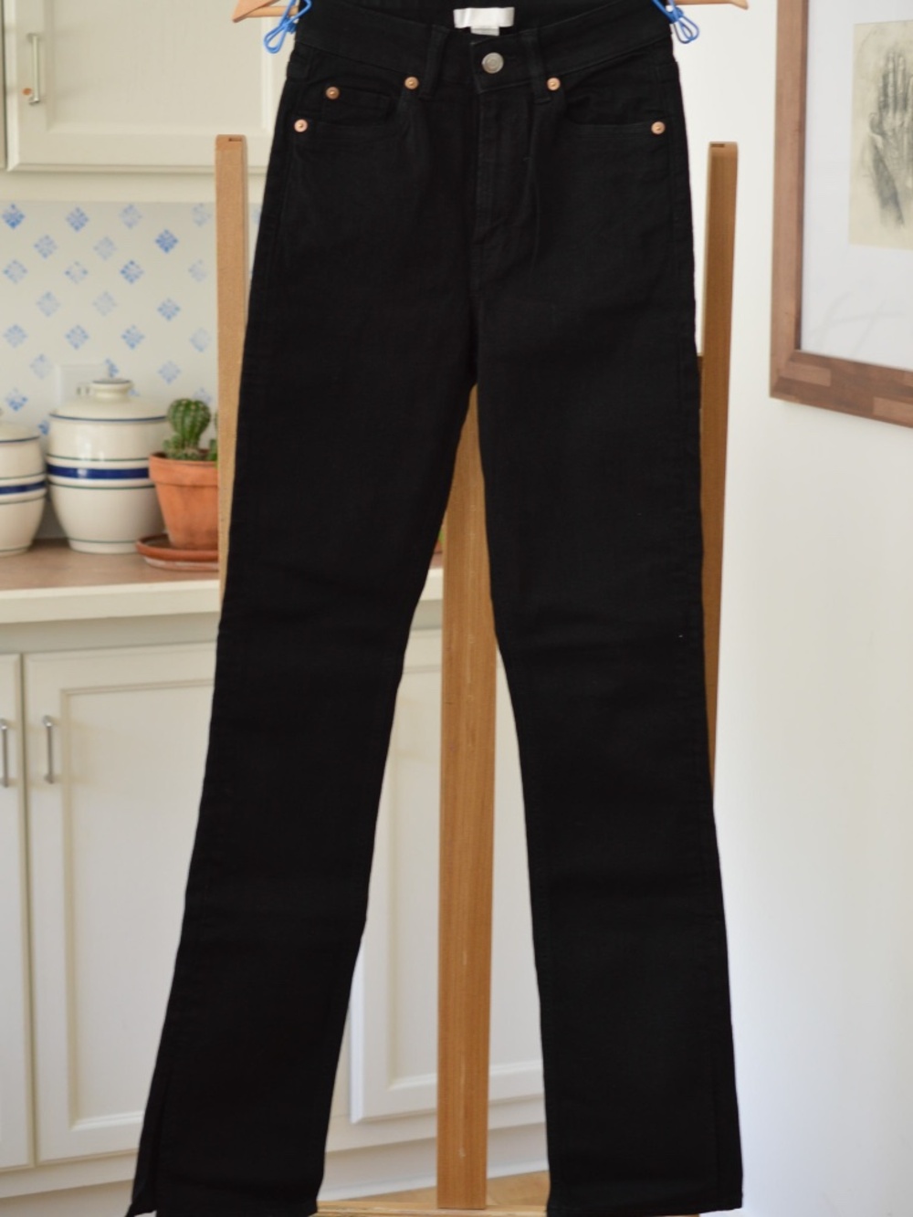 Black High Rise Straight/skinny Leg Jeans Ankle Side Slit Hem